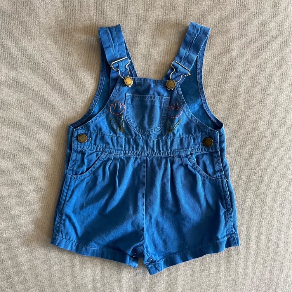 Vintage Overall Shorts with hand embroidery. 12-18 month.